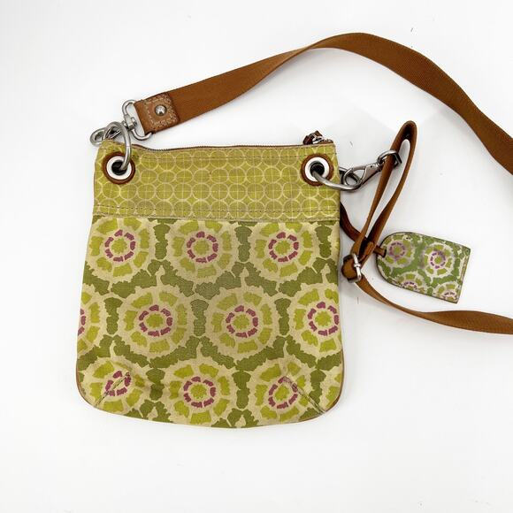 Fossil Green Canvas Weekender Crossbody Bag Leather Trim - Picture 2 of 6